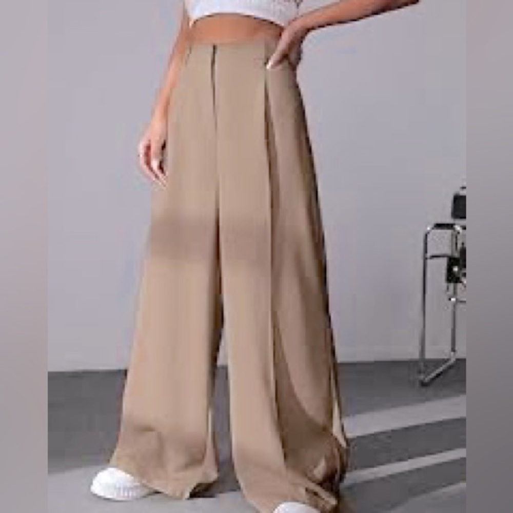 Zara Woman High Rise Extra Wide Leg Crepe Trousers
